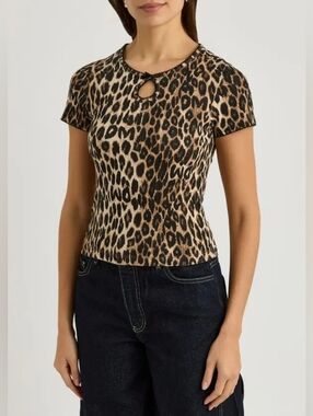 Damson Madder Leopard Print Marnie Short-sleeve Pointelle Tee EU Size 8/ US 4